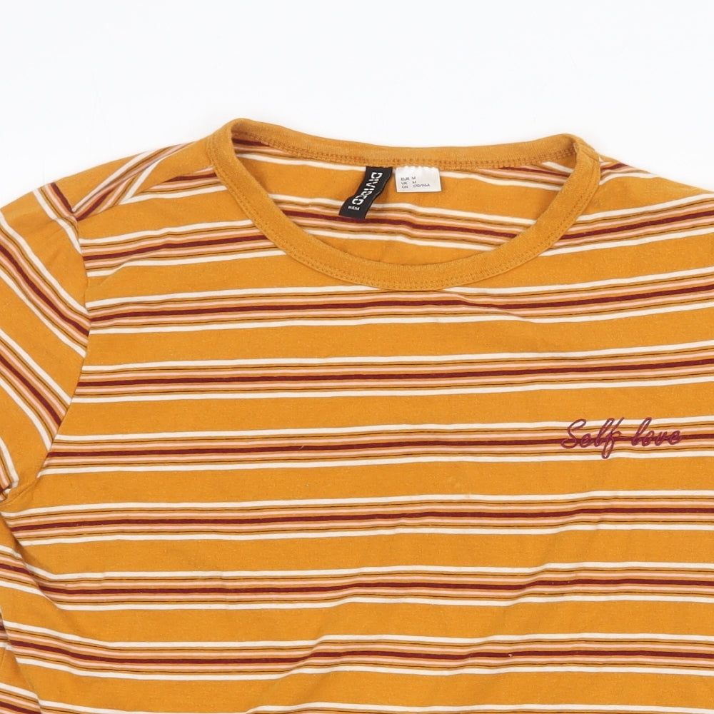 H&M Womens Yellow Striped Cotton Basic T-Shirt Size M Round Neck