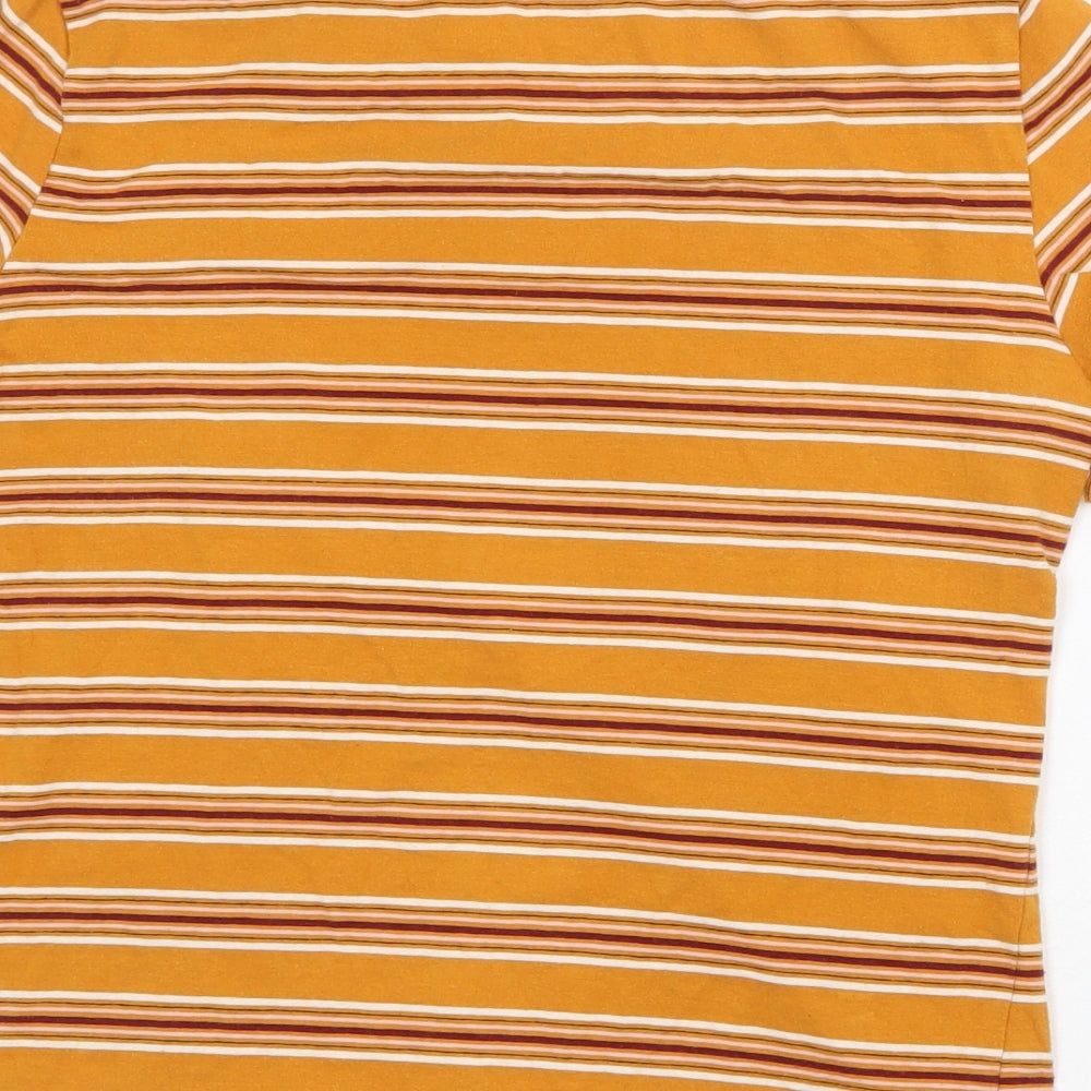 H&M Womens Yellow Striped Cotton Basic T-Shirt Size M Round Neck