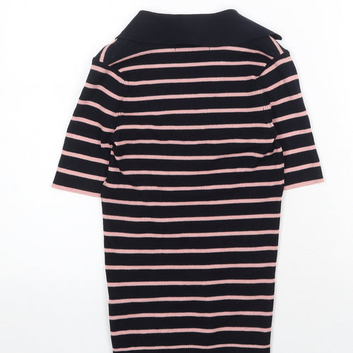 Marks and Spencer Womens Blue Striped Cotton Basic T-Shirt Size XS Collared