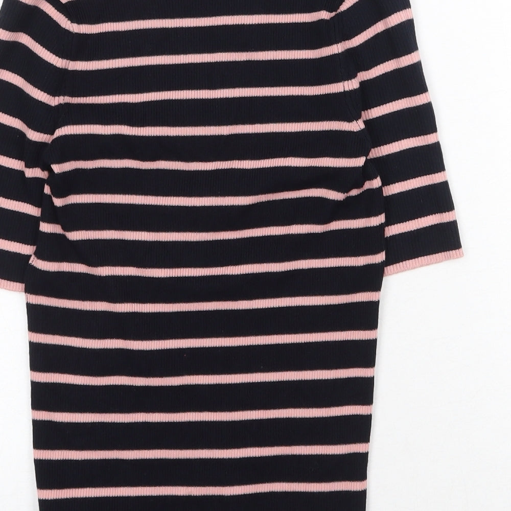Marks and Spencer Womens Blue Striped Cotton Basic T-Shirt Size XS Collared