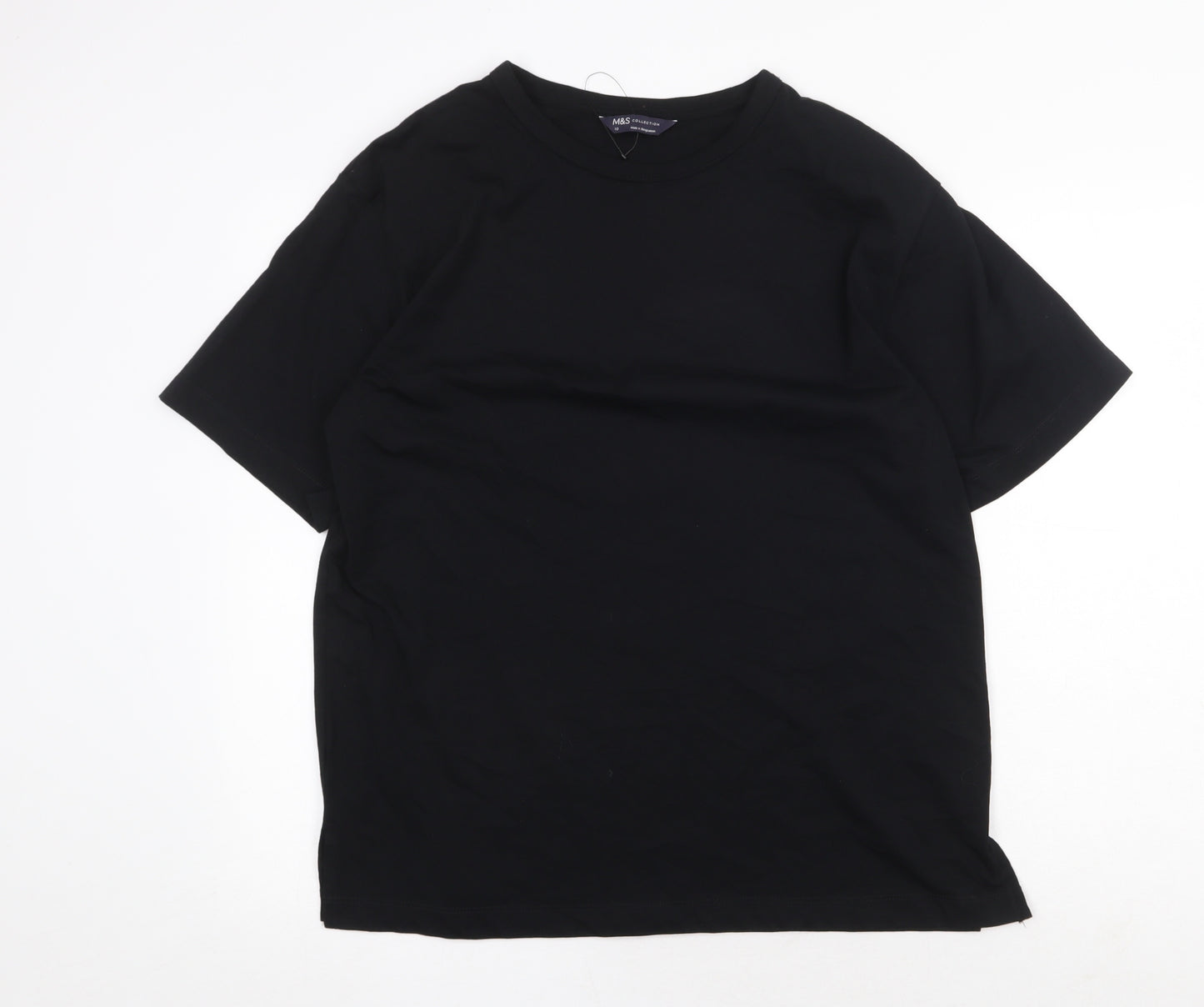 Marks and Spencer Womens Black 100% Cotton Basic T-Shirt Size 10 Round Neck