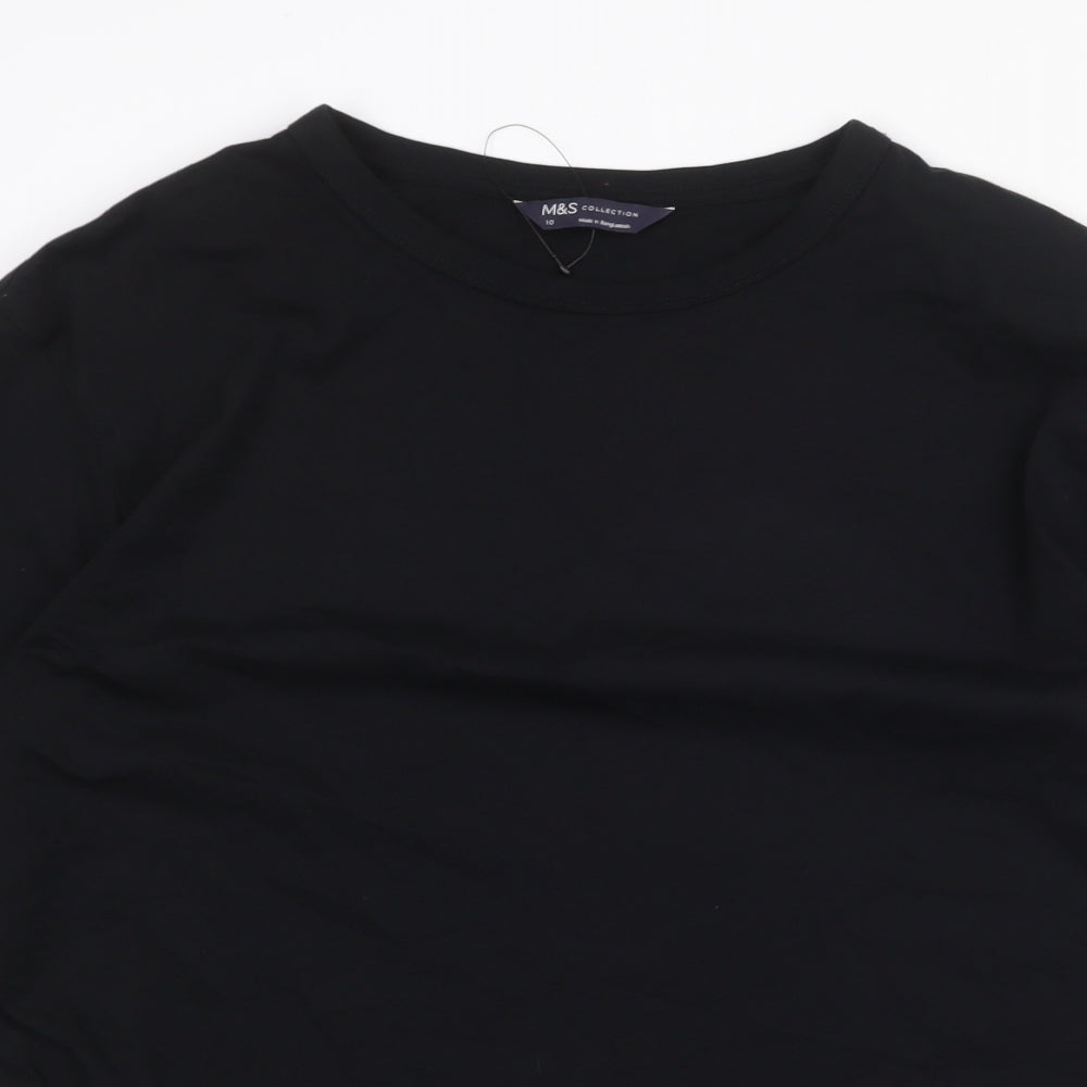 Marks and Spencer Womens Black 100% Cotton Basic T-Shirt Size 10 Round Neck