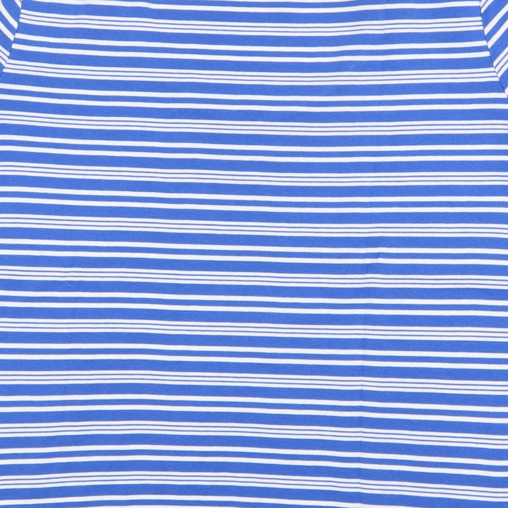 Marks and Spencer Womens Blue Striped 100% Cotton Basic T-Shirt Size 14 V-Neck