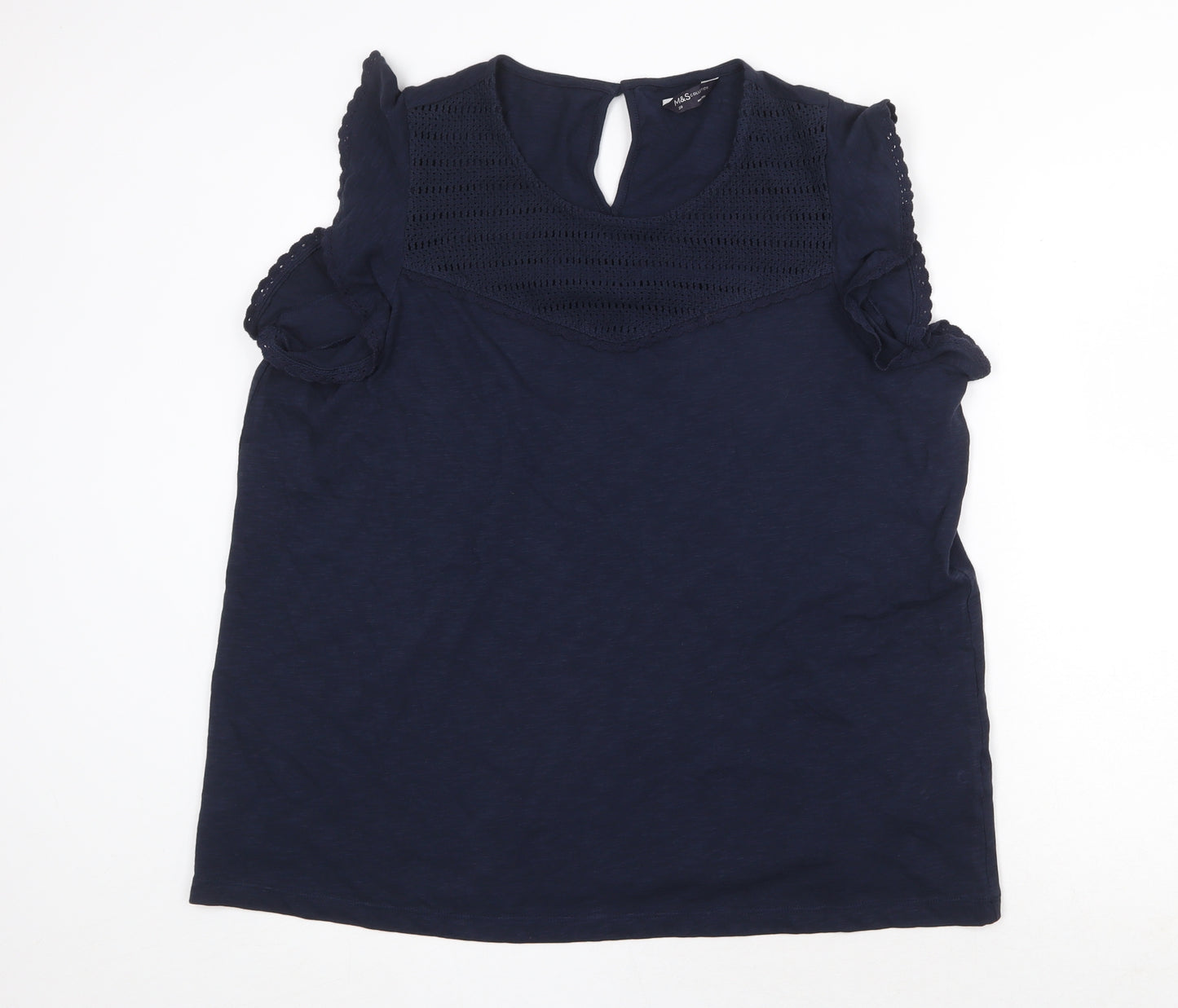 Marks and Spencer Womens Blue Cotton Basic T-Shirt Size 20 Round Neck