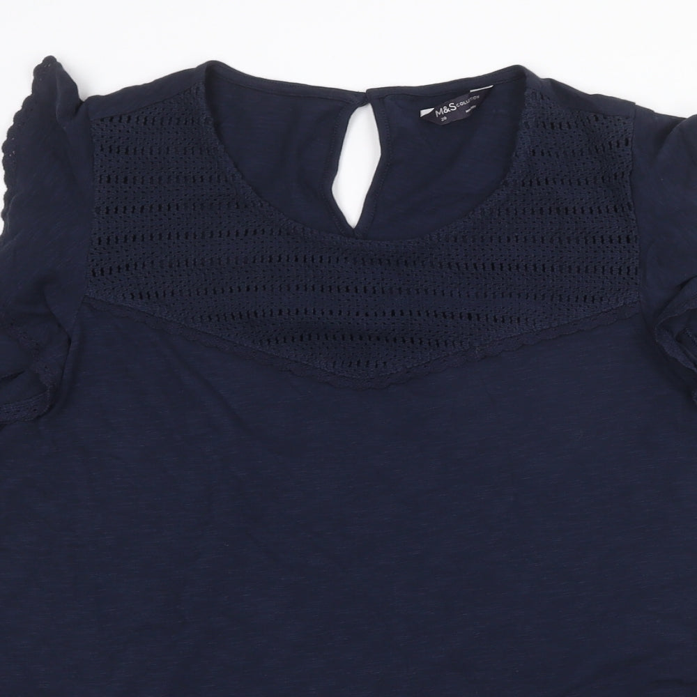 Marks and Spencer Womens Blue Cotton Basic T-Shirt Size 20 Round Neck
