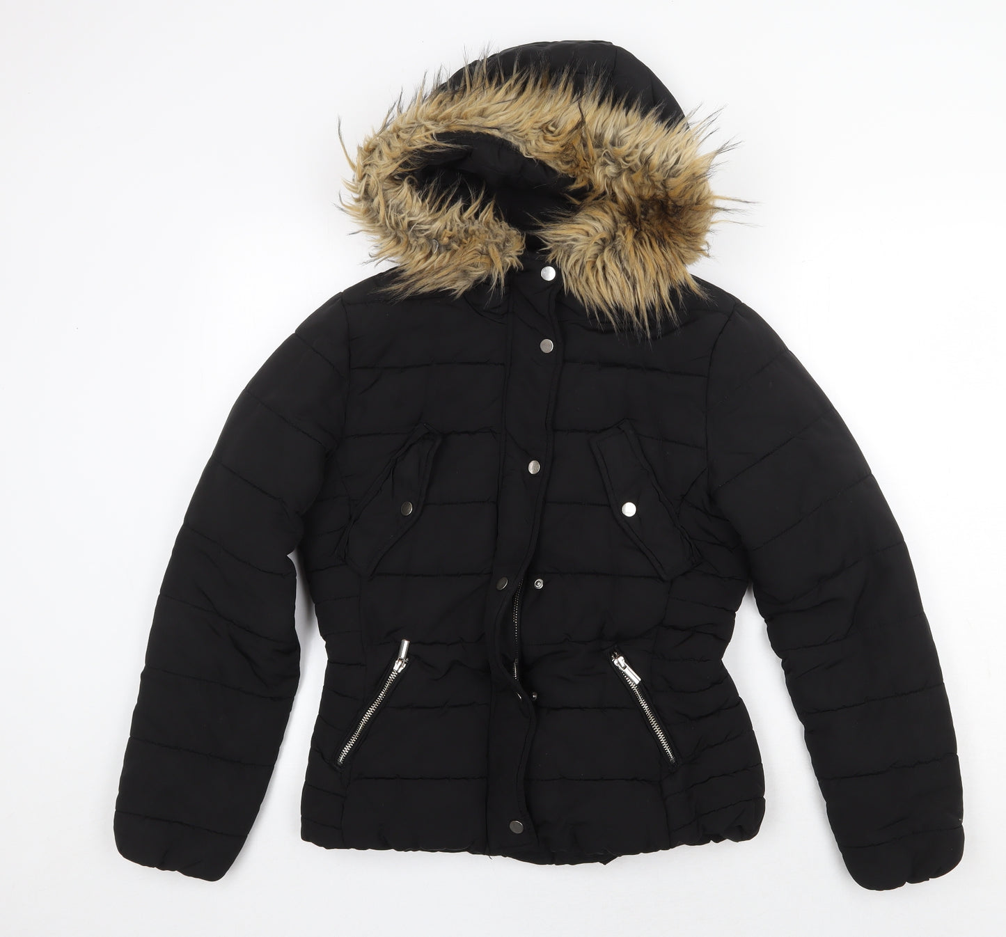 H&M Womens Black Puffer Jacket Jacket Size 8 Zip