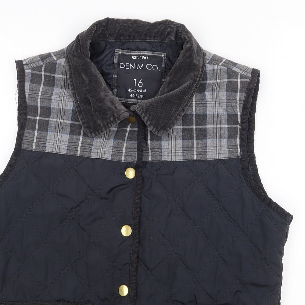 Denim & Co. Womens Blue Geometric Gilet Jacket Size 16 Snap