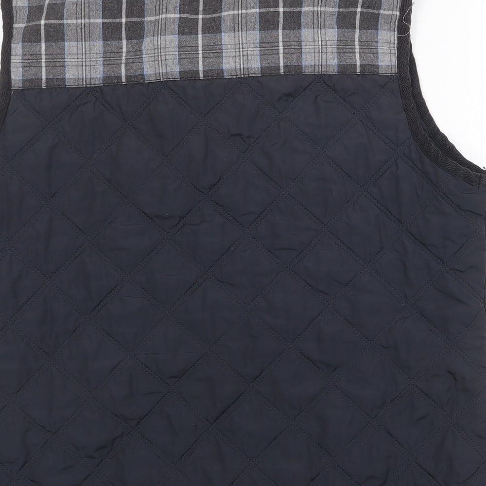 Denim & Co. Womens Blue Geometric Gilet Jacket Size 16 Snap