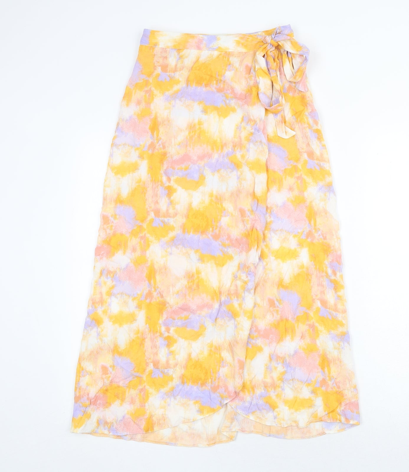 New Look Womens Yellow Geometric Viscose Wrap Skirt Size 6 Button