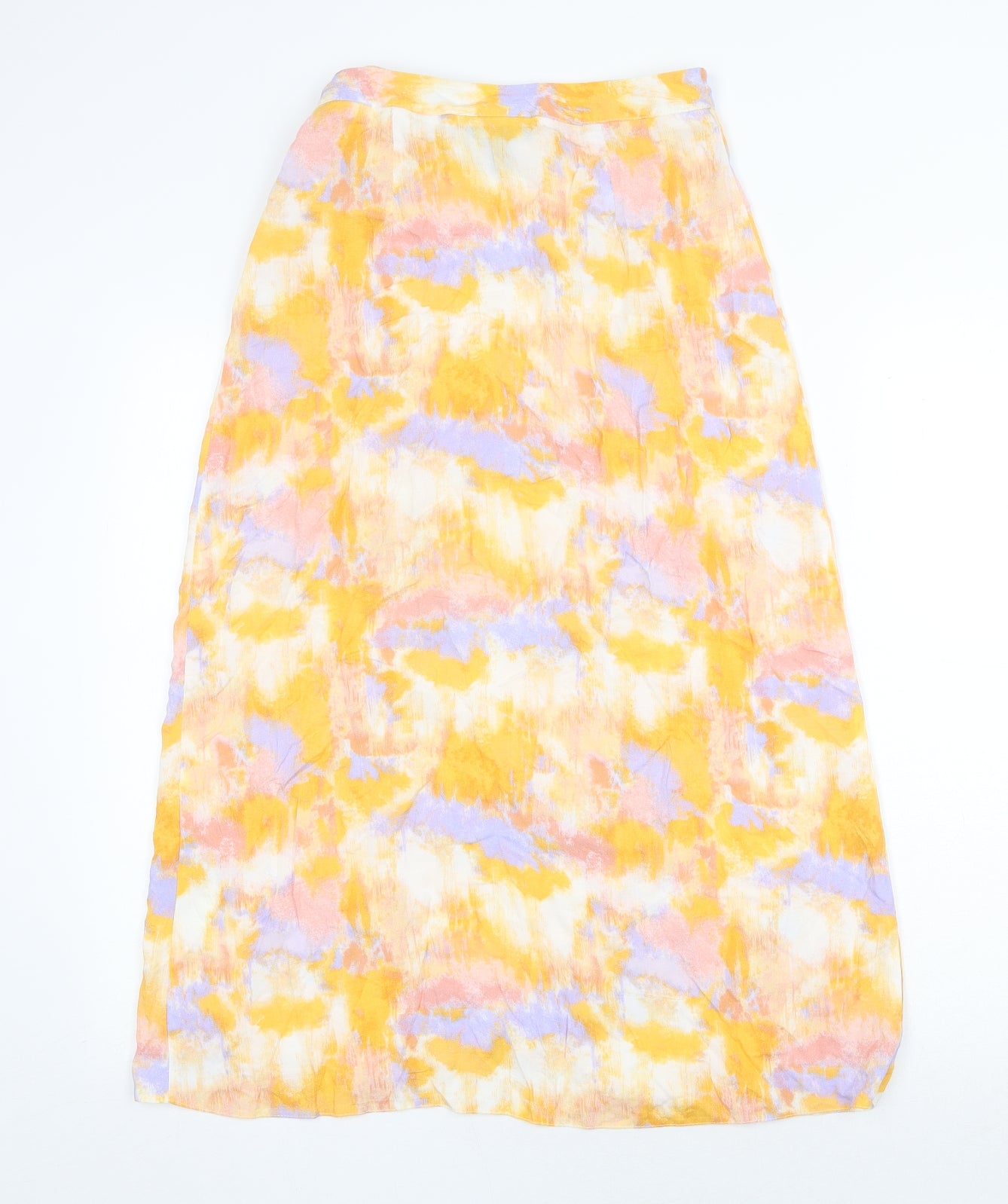 New Look Womens Yellow Geometric Viscose Wrap Skirt Size 6 Button