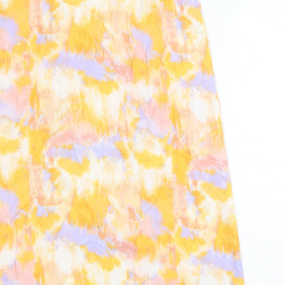 New Look Womens Yellow Geometric Viscose Wrap Skirt Size 6 Button