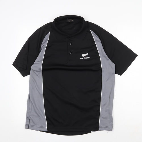 Super Shirts Mens Black Polyester Polo Size S Collared Button - New Zealand