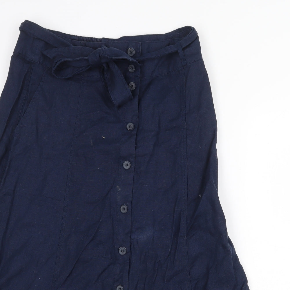 Monsoon Womens Blue Linen Peasant Skirt Size 12 Button
