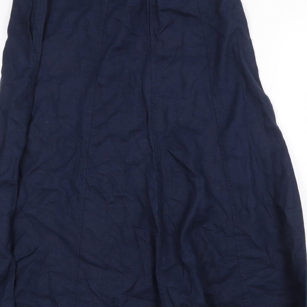Monsoon Womens Blue Linen Peasant Skirt Size 12 Button
