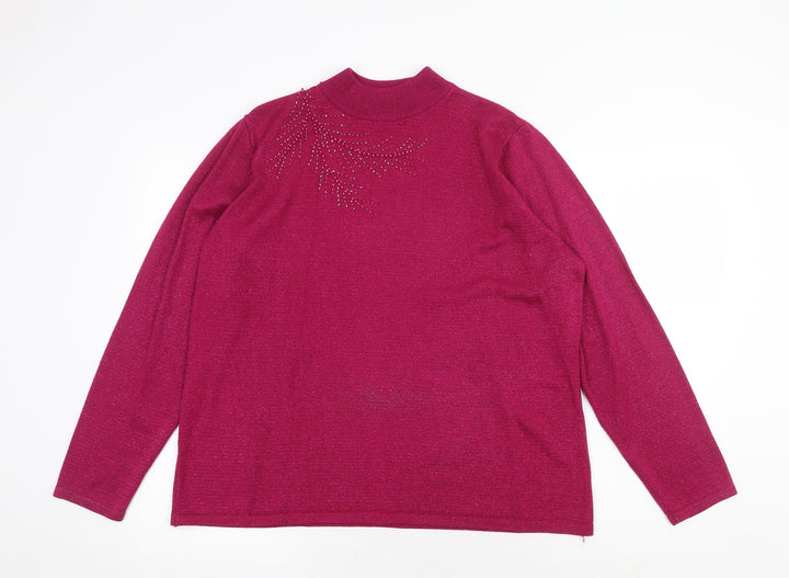Bonmarché Womens Pink Mock Neck Acrylic Pullover Jumper Size L