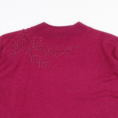 Bonmarché Womens Pink Mock Neck Acrylic Pullover Jumper Size L