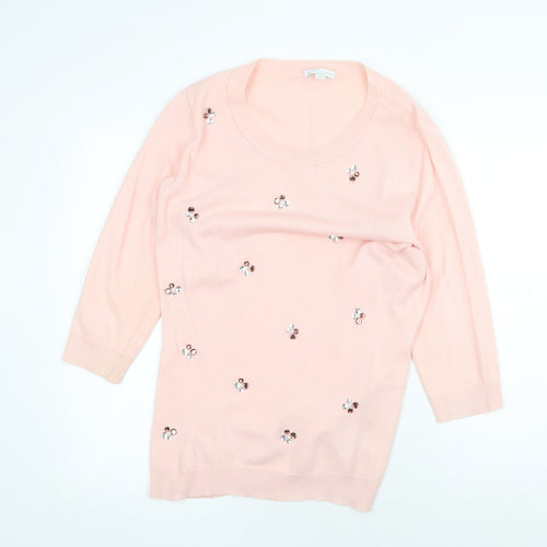 New York & Conpany Womens Pink Round Neck Geometric Acrylic Pullover Jumper Size L