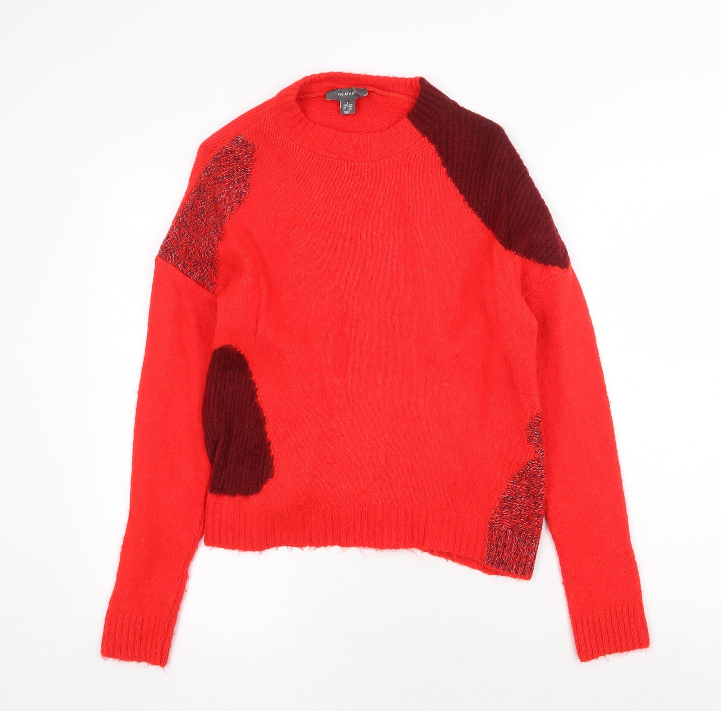 Primark Womens Red Round Neck Acrylic Pullover Jumper Size S