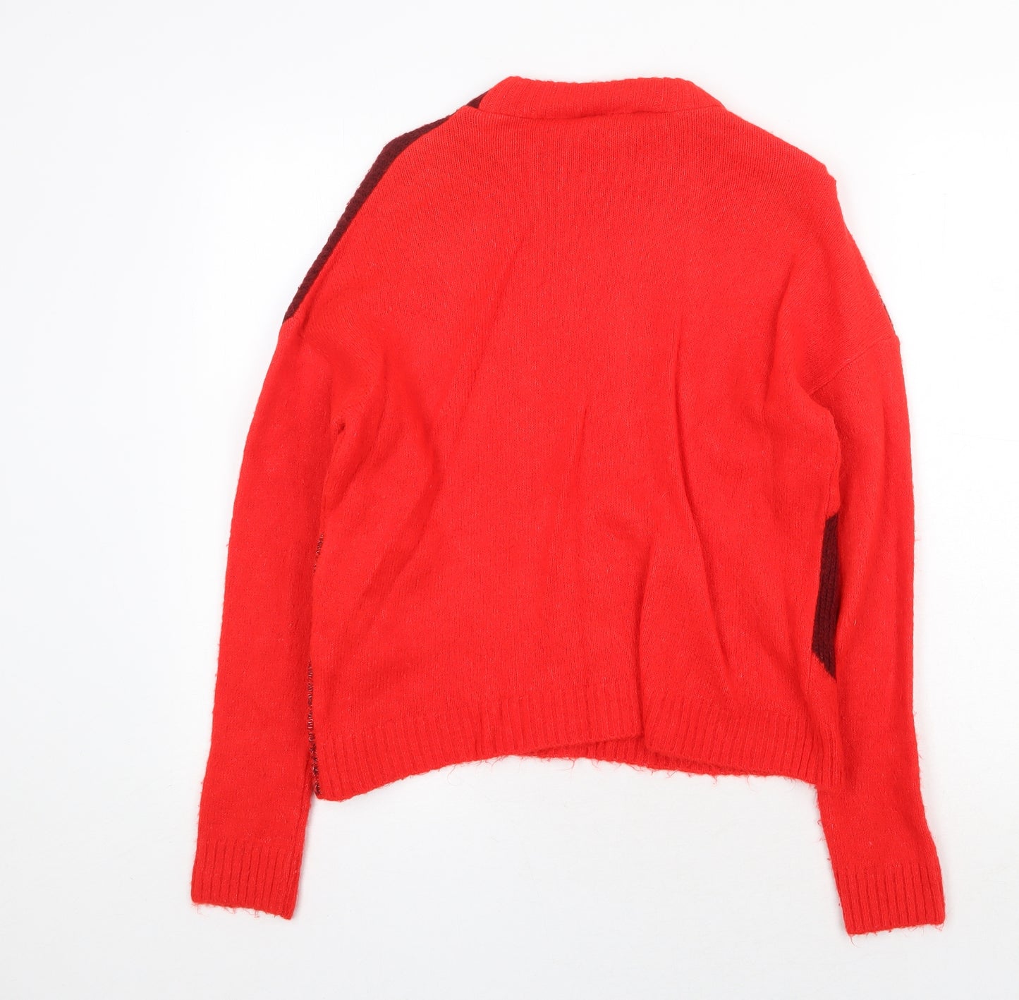 Primark Womens Red Round Neck Acrylic Pullover Jumper Size S