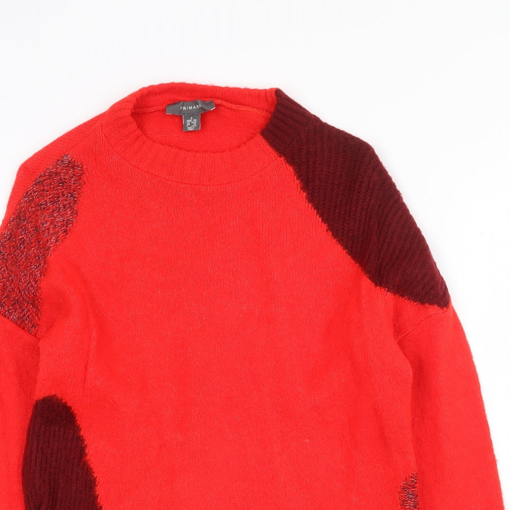 Primark Womens Red Round Neck Acrylic Pullover Jumper Size S