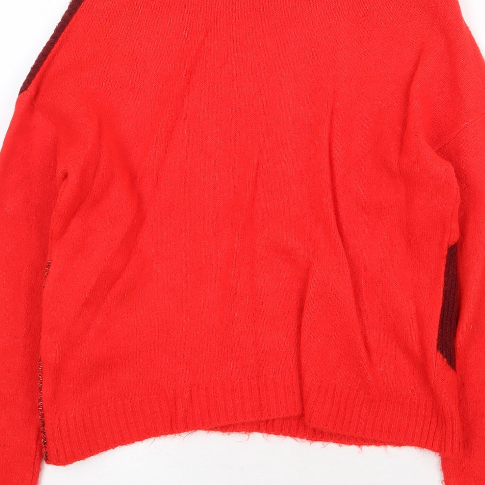 Primark Womens Red Round Neck Acrylic Pullover Jumper Size S