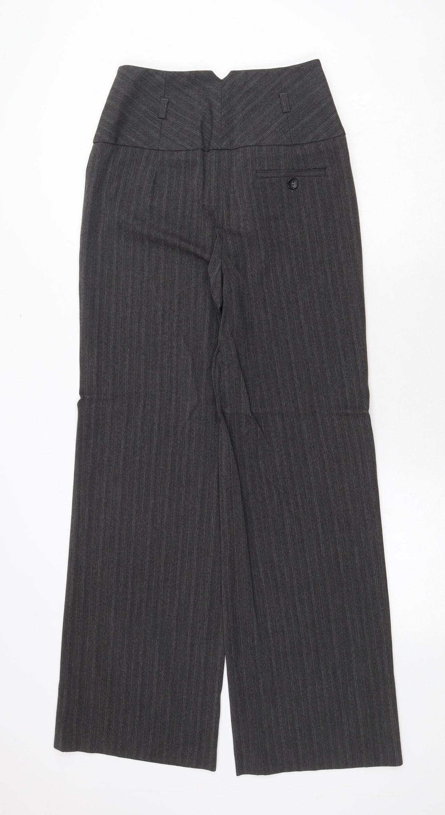 Marks and Spencer Womens Grey Striped Polyester Trousers Size 10 Regular