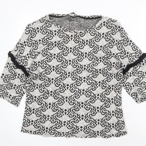 TALLY WEiJL Womens Grey Round Neck Geometric Cotton Pullover Jumper Size M