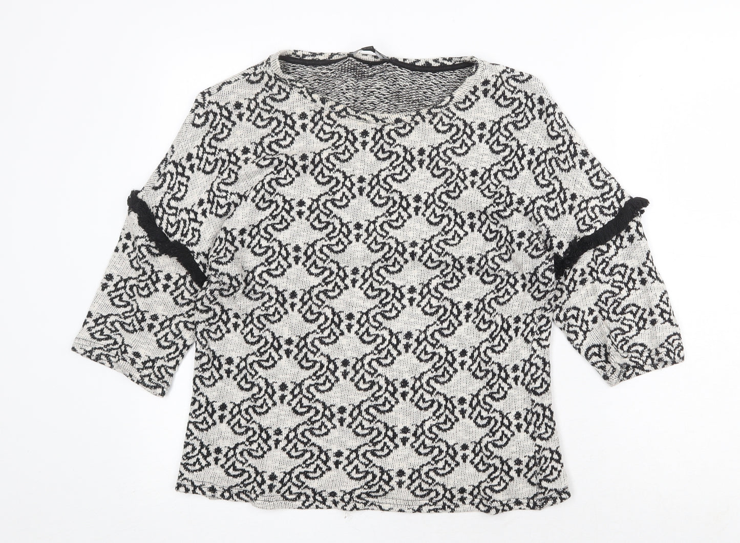 TALLY WEiJL Womens Grey Round Neck Geometric Cotton Pullover Jumper Size M