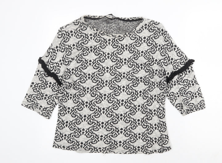 TALLY WEiJL Womens Grey Round Neck Geometric Cotton Pullover Jumper Size M