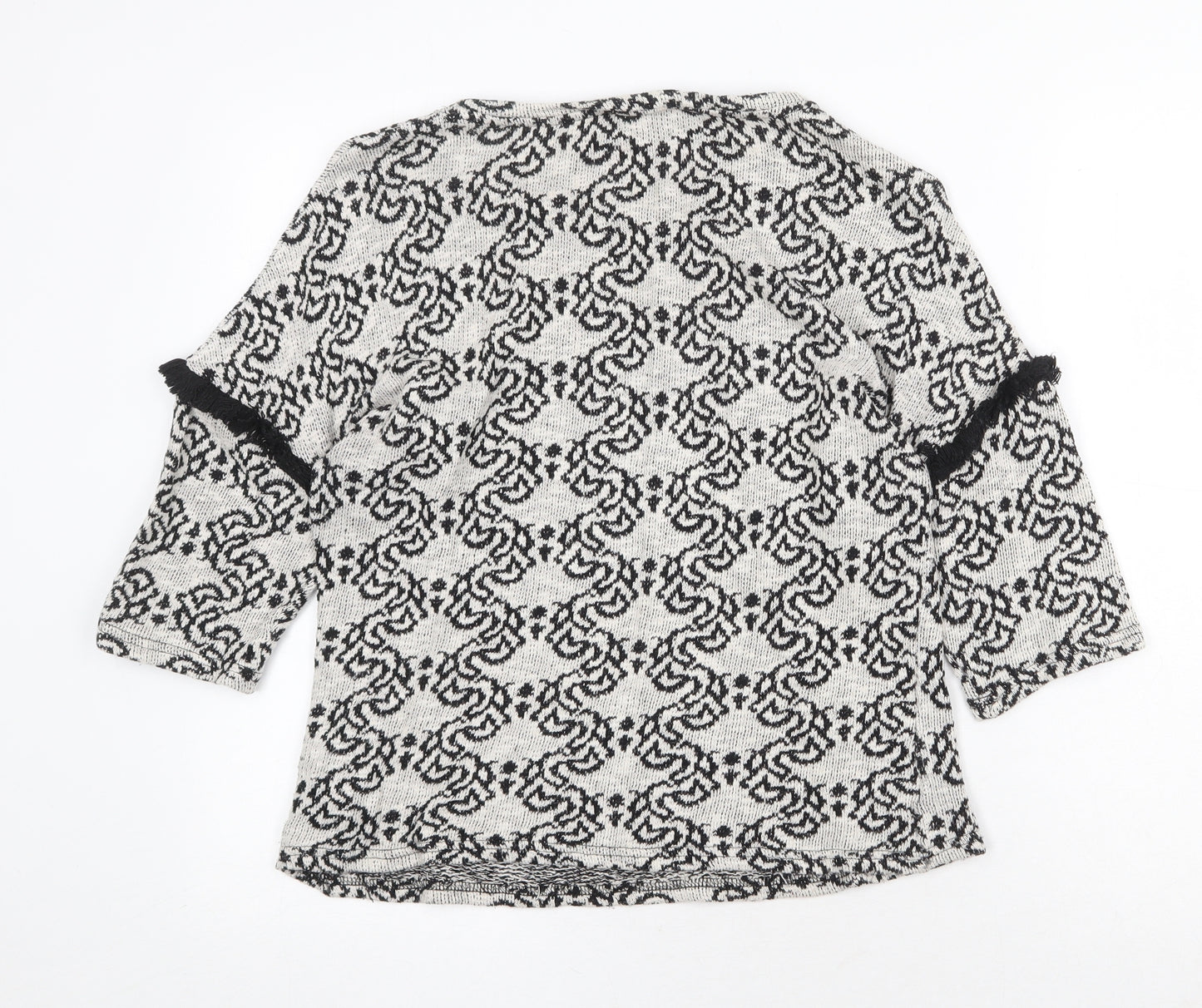 TALLY WEiJL Womens Grey Round Neck Geometric Cotton Pullover Jumper Size M