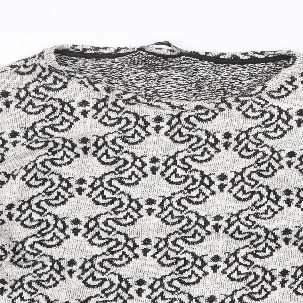 TALLY WEiJL Womens Grey Round Neck Geometric Cotton Pullover Jumper Size M