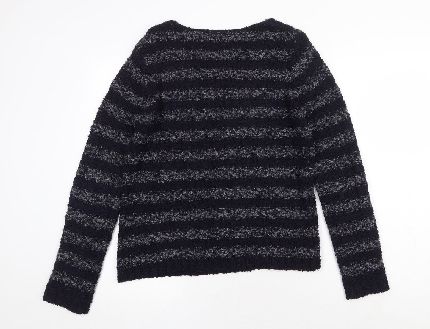 M&Co Womens Blue Round Neck Striped Acrylic Pullover Jumper Size 14