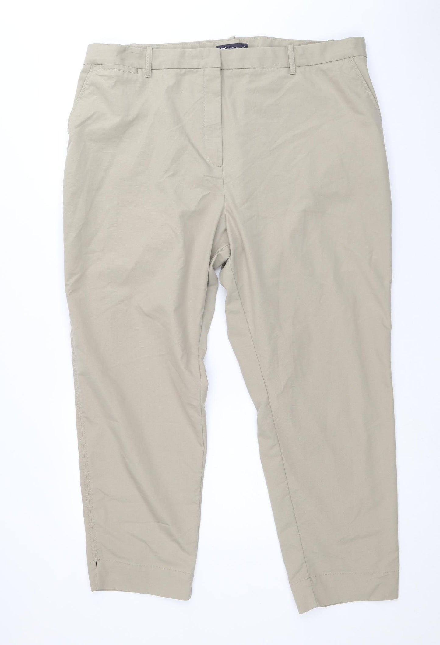 Marks and Spencer Womens Brown Cotton Trousers Size 22 Regular Zip