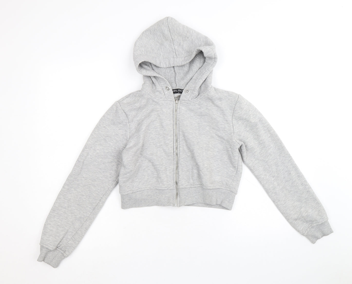 Select Womens Grey Cotton Full Zip Hoodie Size M Zip - Cropped