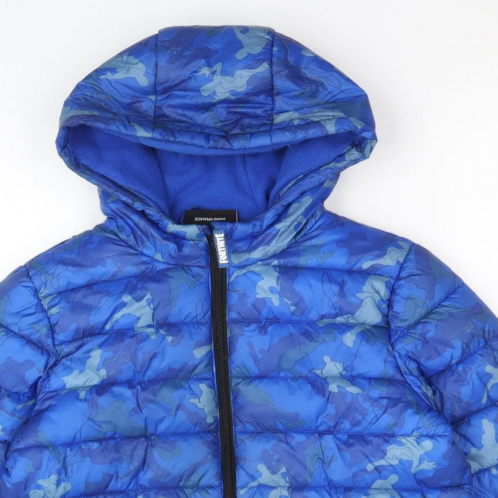 Fortnite Boys Blue Geometric Quilted Jacket Size 9-10 Years Zip