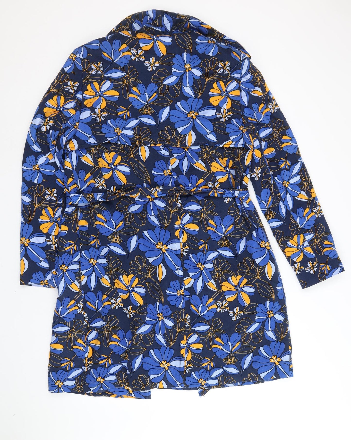 TU Womens Blue Geometric Trench Coat Coat Size 14 Tie