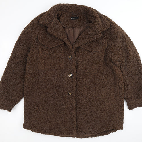 PRETTYLITTLETHING Womens Brown Jacket Size 8 Button - Teddy Bear Style