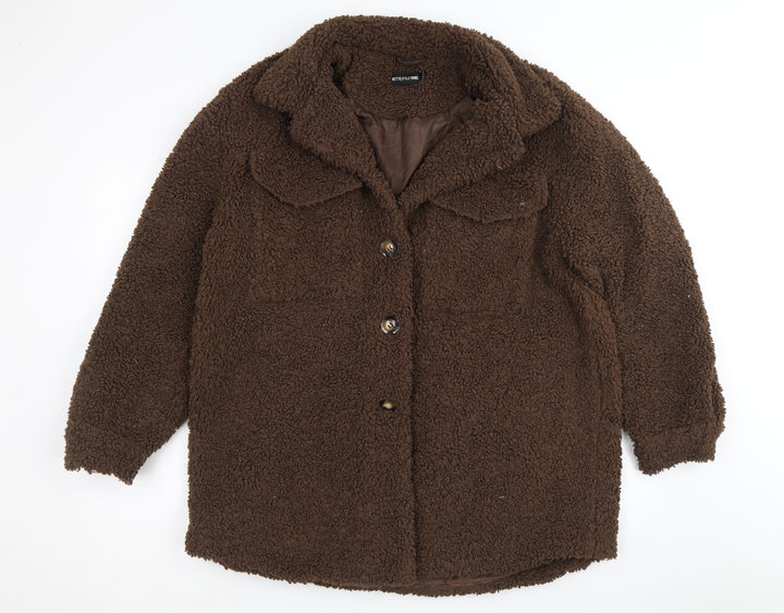 PRETTYLITTLETHING Womens Brown Jacket Size 8 Button - Teddy Bear Style