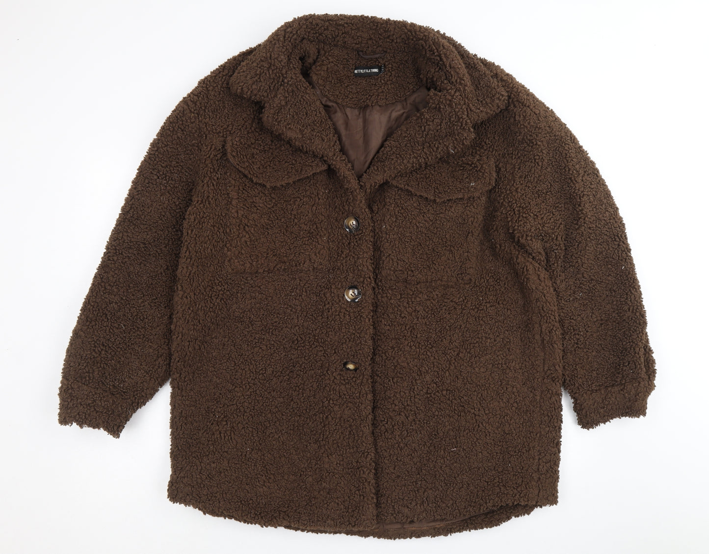 PRETTYLITTLETHING Womens Brown Jacket Size 8 Button - Teddy Bear Style