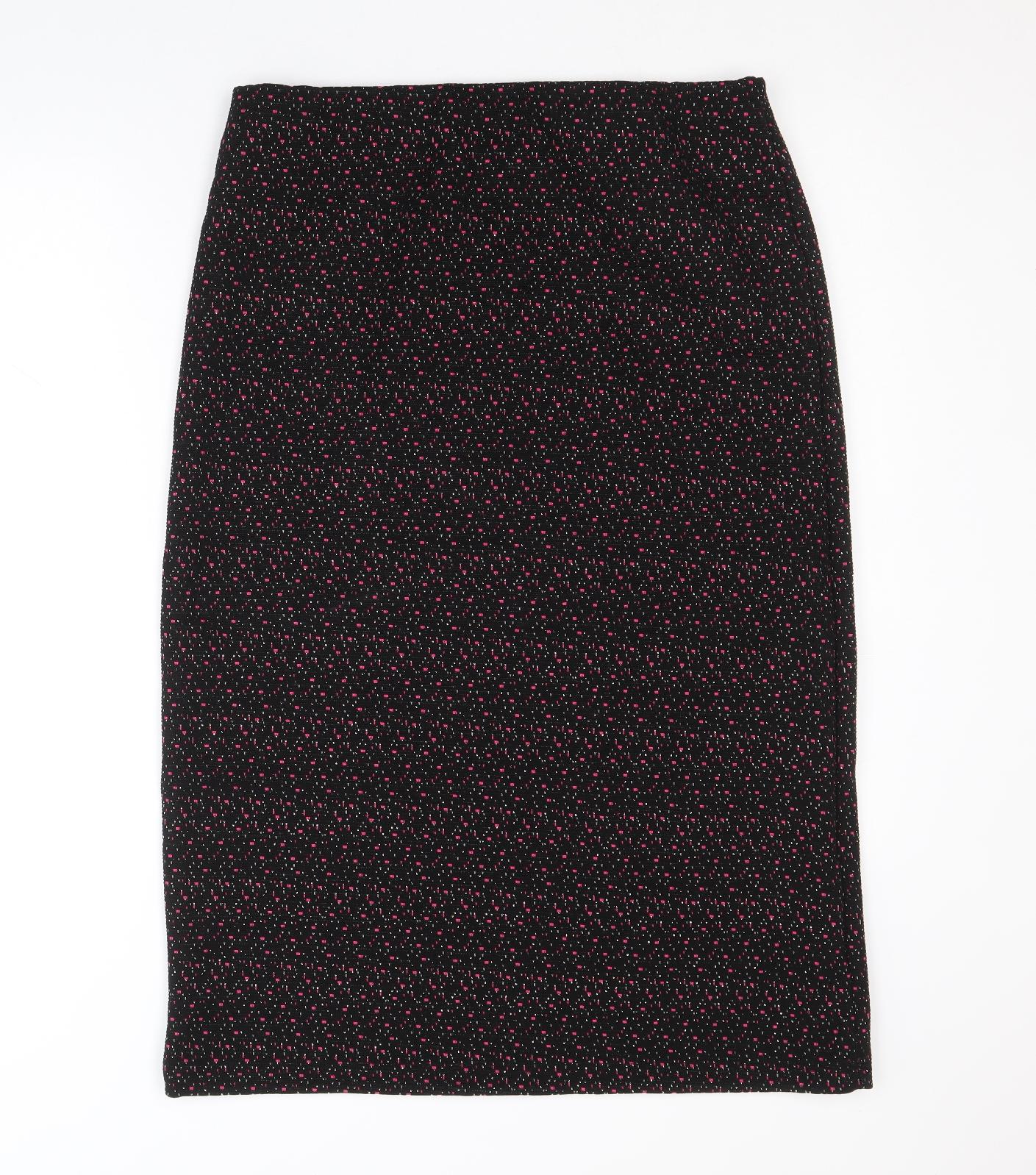 Preworn Womens Black Geometric Bamboo Straight & Pencil Skirt Size 16