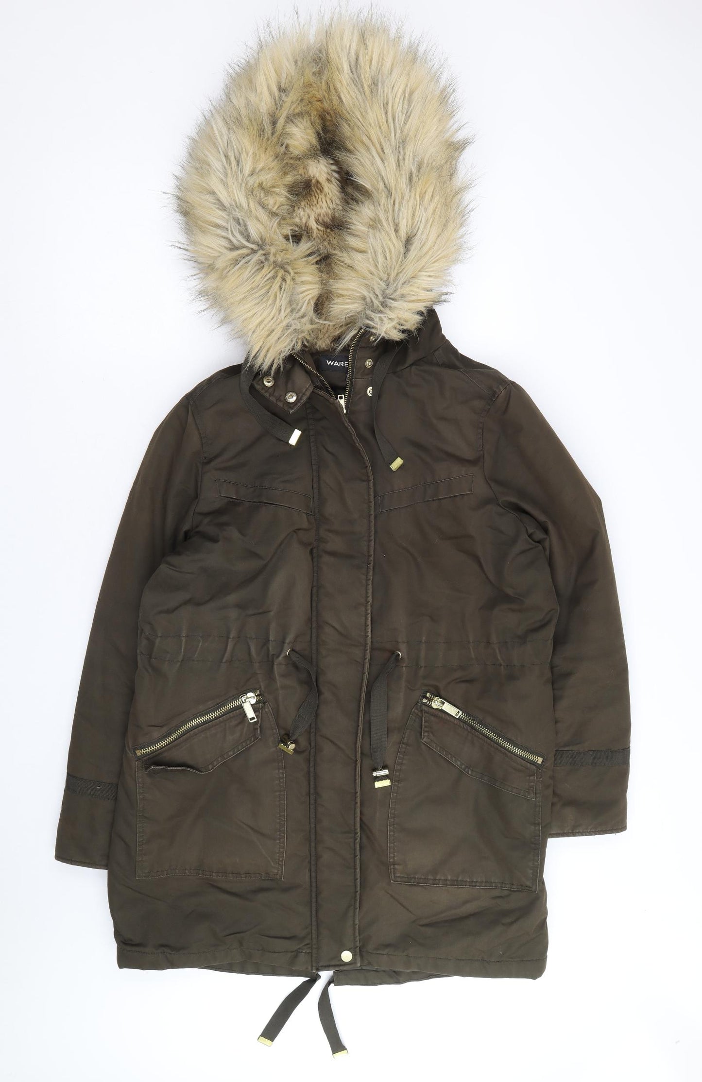 Warehouse Womens Green Parka Coat Size 14 Zip