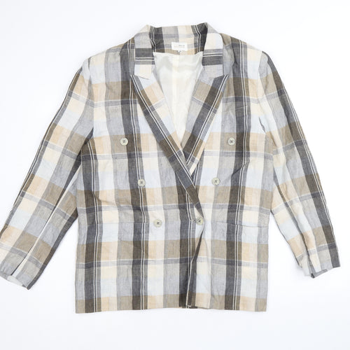 Woman Exclusive Womens Beige Plaid Ramie Jacket Suit Jacket Size 8