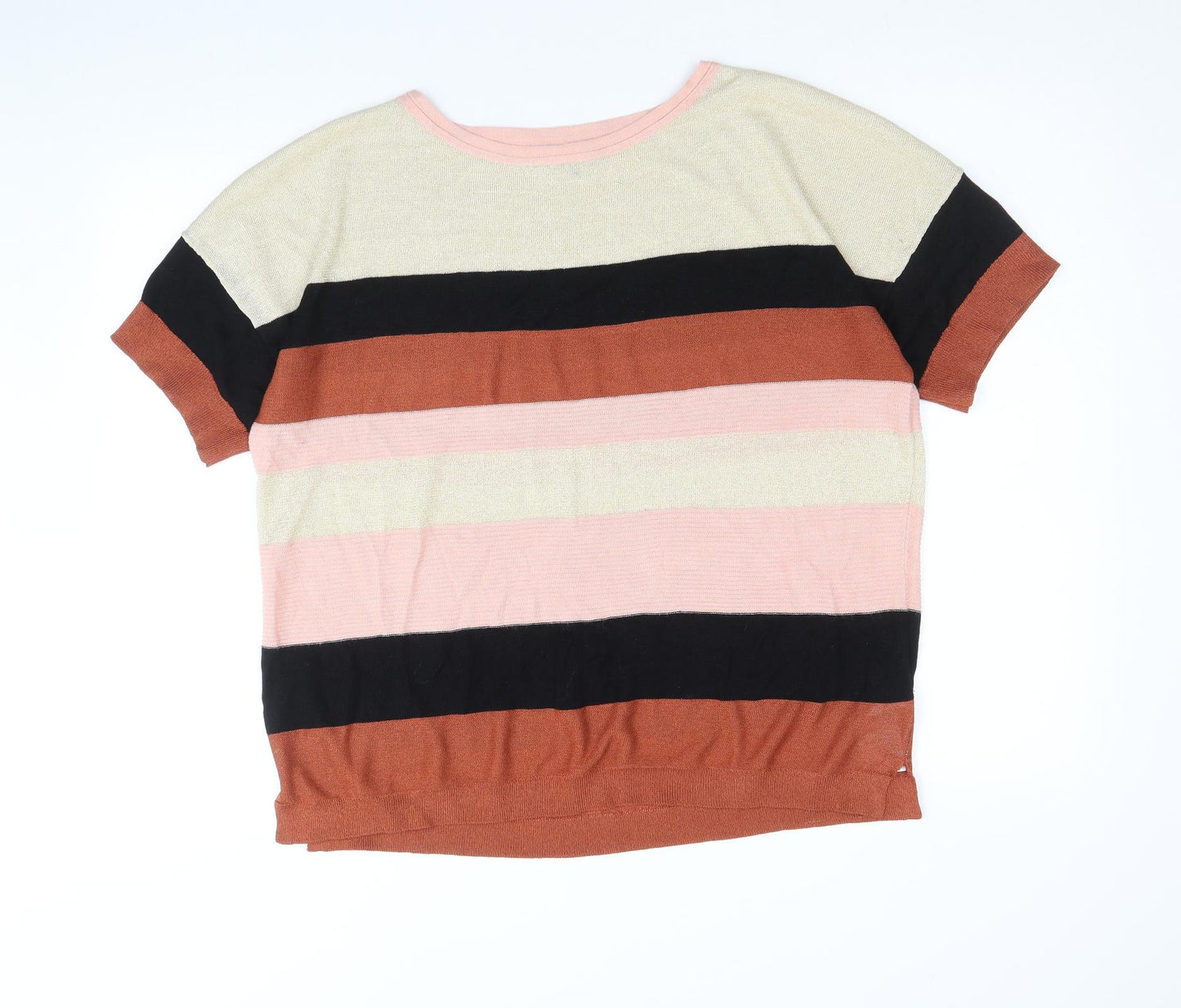 Principles Womens Brown Round Neck Striped Viscose Pullover Jumper Size 18