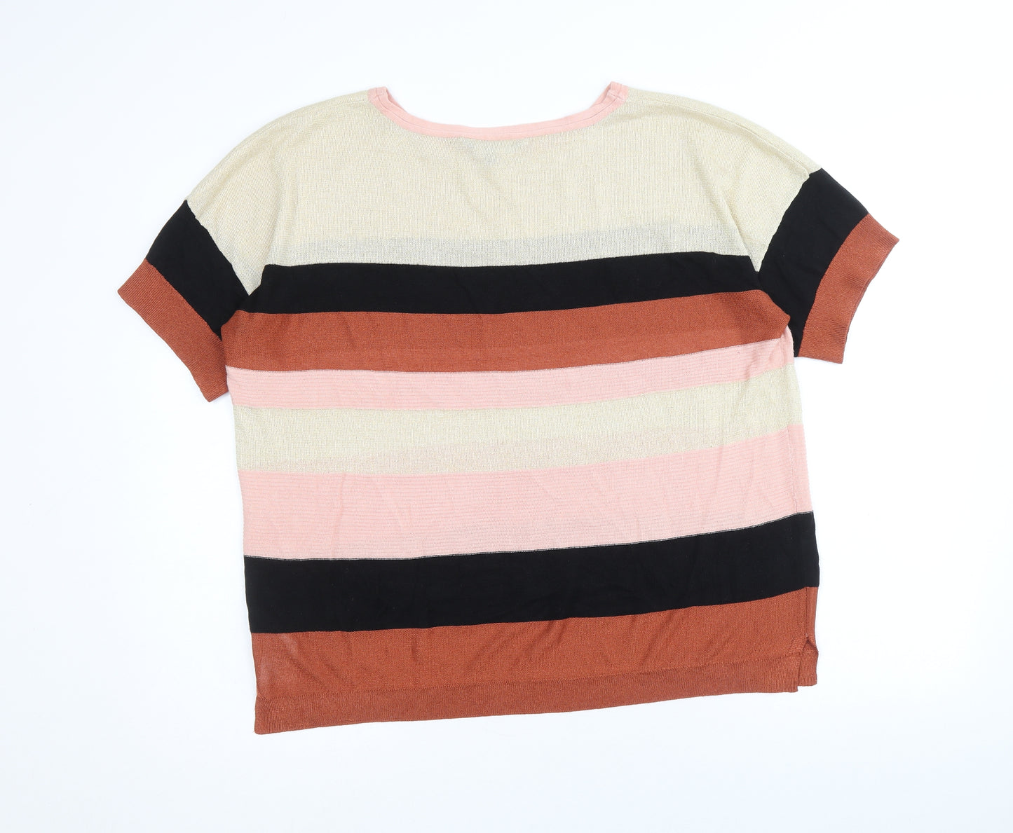 Principles Womens Brown Round Neck Striped Viscose Pullover Jumper Size 18