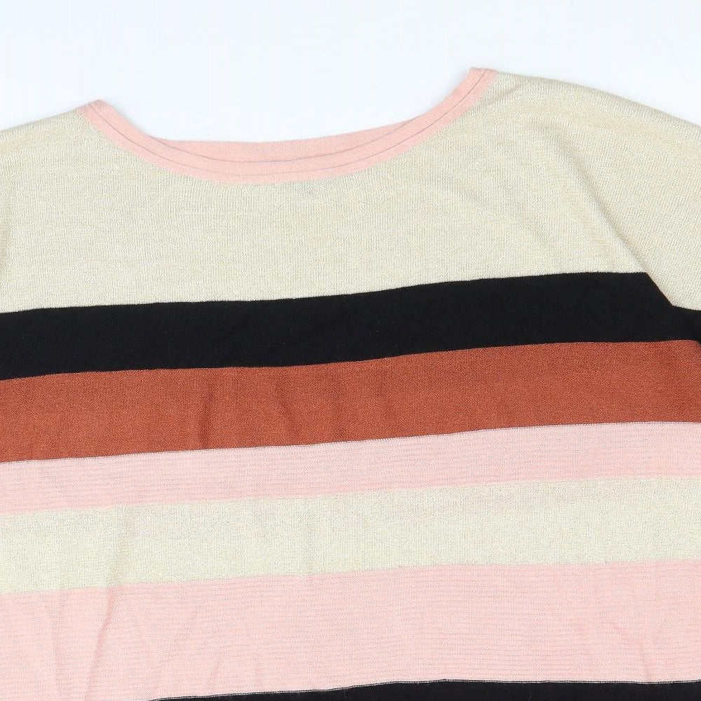 Principles Womens Brown Round Neck Striped Viscose Pullover Jumper Size 18