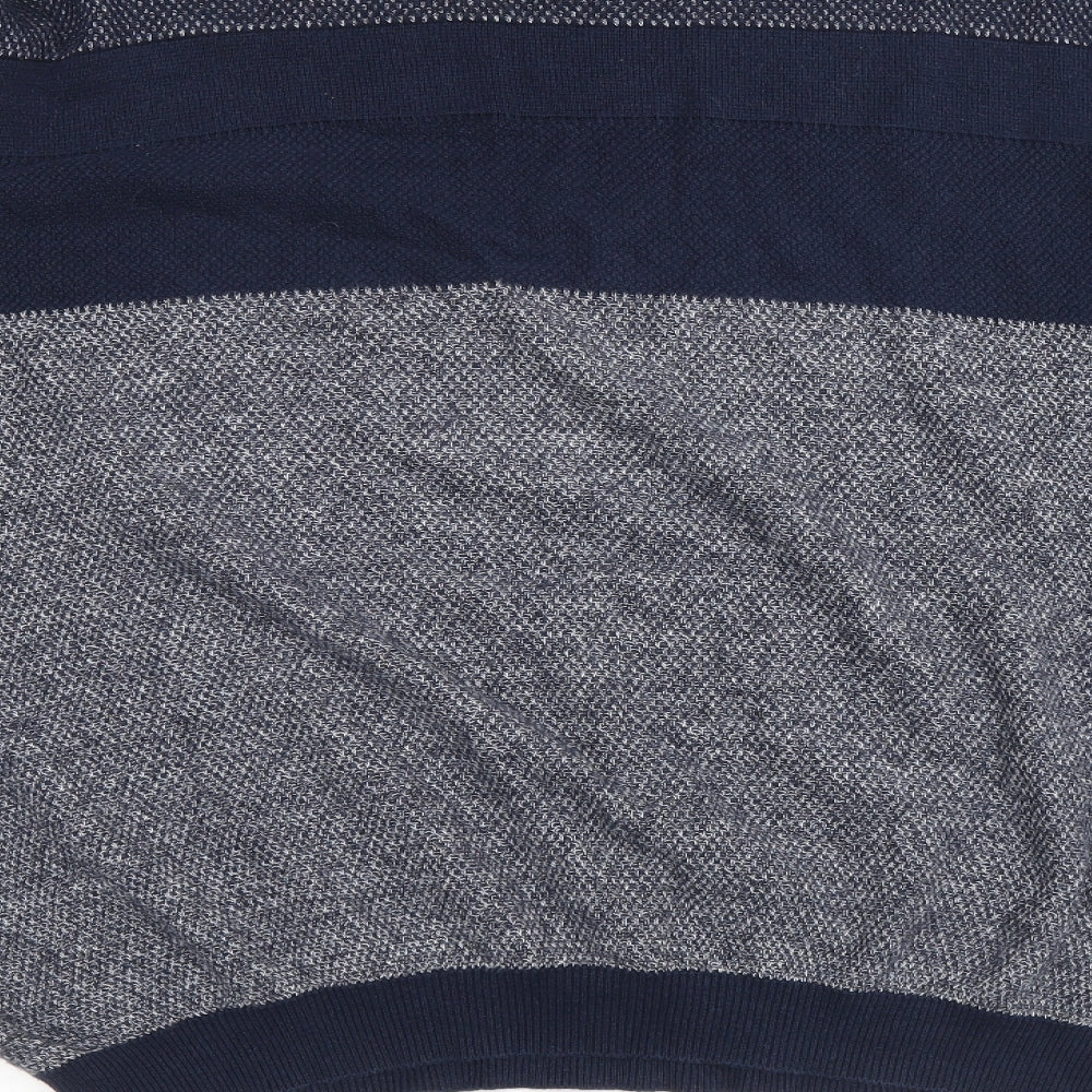 Easy Mens Blue Round Neck Cotton Pullover Jumper Size L Long Sleeve - Colourblock