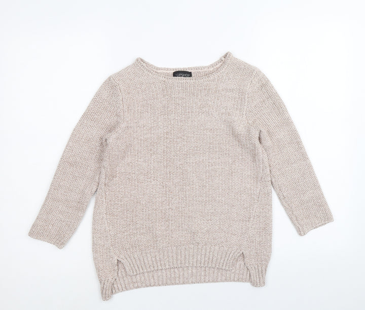 Topshop Womens Gold Round Neck Cotton Pullover Jumper Size 6
