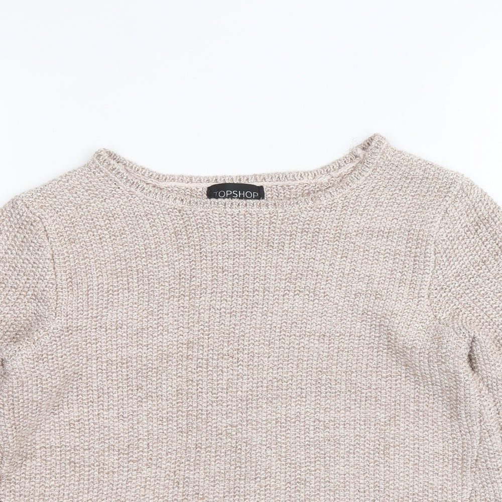 Topshop Womens Gold Round Neck Cotton Pullover Jumper Size 6