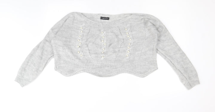 Cameo Rose Womens Grey Boat Neck Acrylic Pullover Jumper Size M - Size M-L