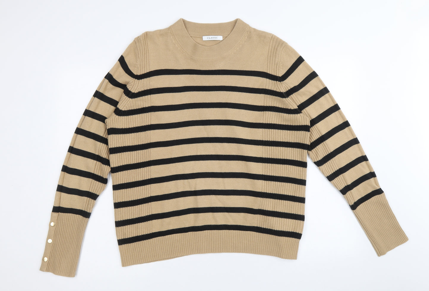 Marks and Spencer Womens Brown Round Neck Striped Acrylic Pullover Jumper Size 16